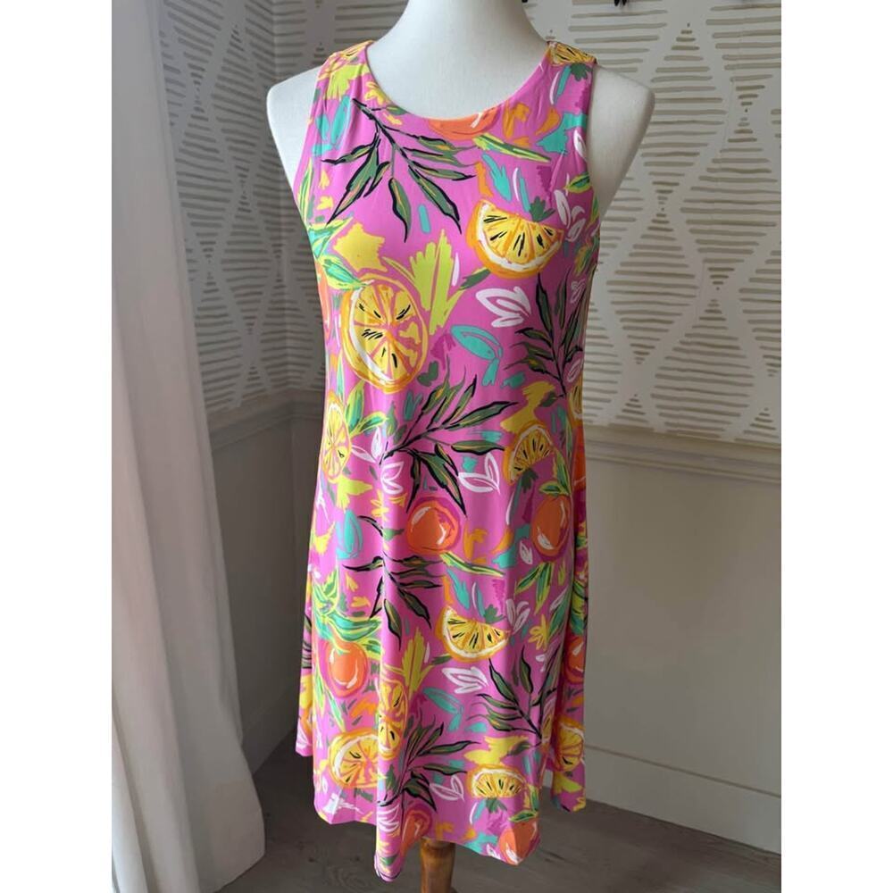Pappagallo Women’s XS Pink Citrus Tropical Swing Dress